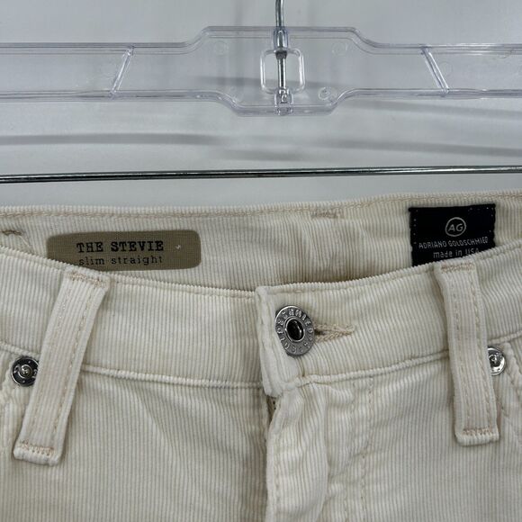 AG ADRIANO GOLDSCHMIED Cream White Corduroy Stevie Slim Straight Leg Jeans 27 - Picture 7 of 8